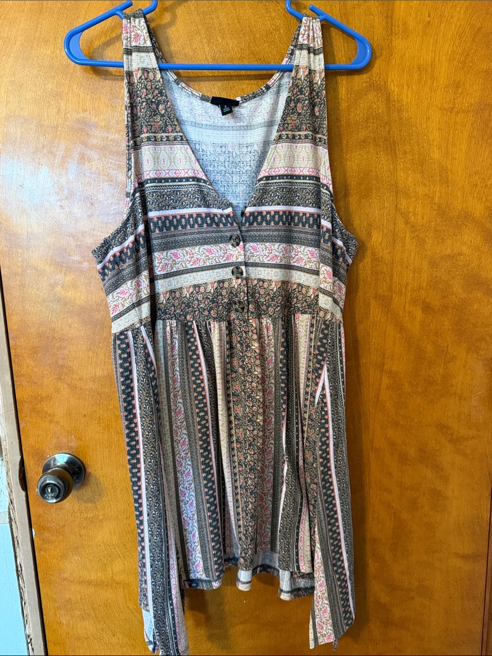 torrid Brown Multi-Print V-Neck Tank Top